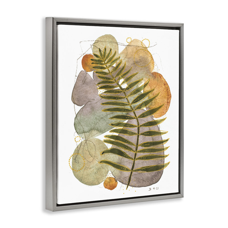 Abstrait fougère et cailloux, H 17 po x l 21 po, Cadre flottant gris lustré