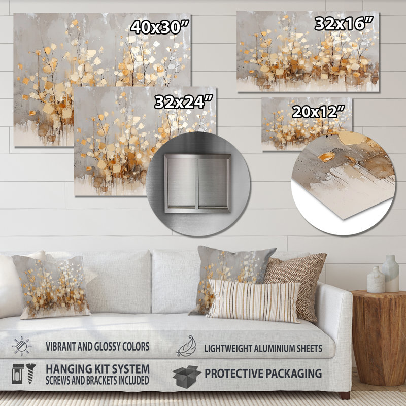 Minimal Golden Trees Horizon - décoration murale en métal, impression traditionnelle en métal, H 12 po x l 20 po x P 0,84 po