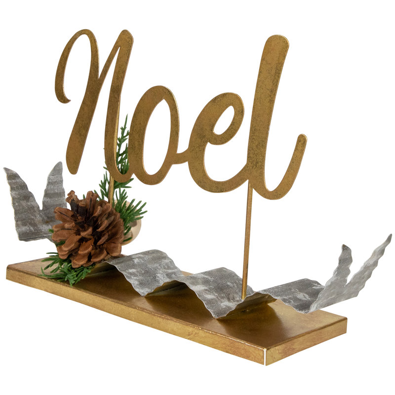 11" Gold and Silver Metal Noel Tabletop Sculpture