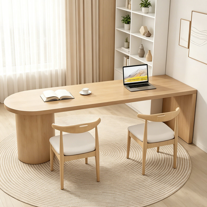 Simple Solid Wood Pine Burlywood Desk, 29.5" H x 78.7" W x 31.5" D