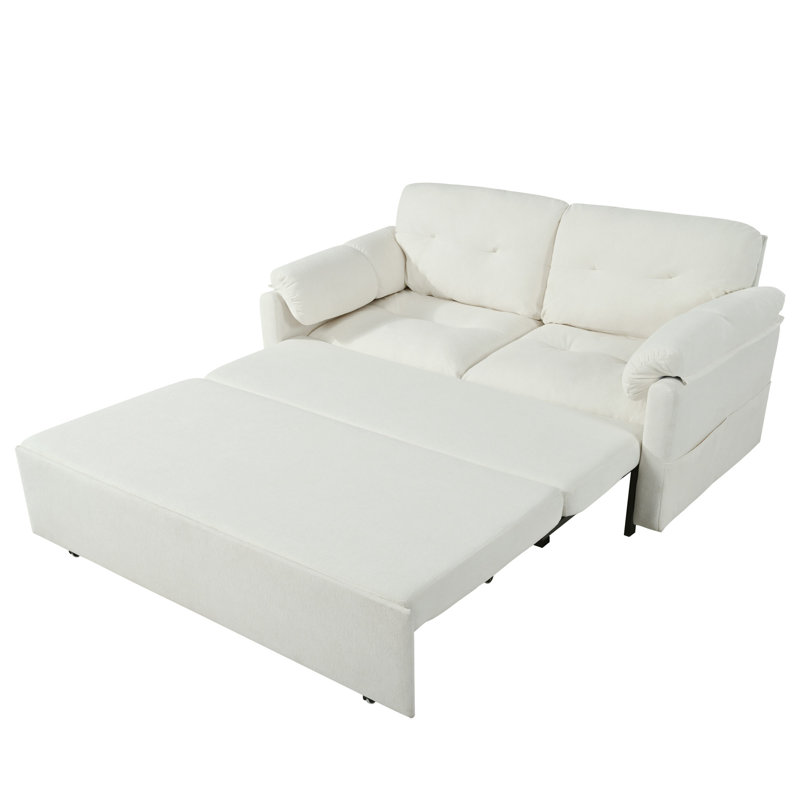 71" Upholstered 3-in-1 Convertible Pull Out Queen-size Sleeper Sofa Bed, Beige Chenille