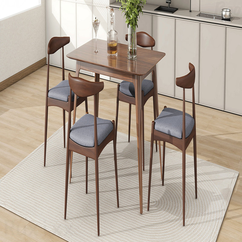 Ensemble de salle à manger rétro 5 pièces: table à structure en bois d'hévéa et 4 chaises, plateau en faux bois, Gris foncé