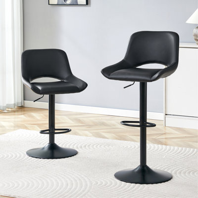 Ensemble de 2 tabourets de bar réglables Modern Modern, matériau en polyuréthane noir, avec repose-pieds, peut supporter jusqu'à 250 lb, convient aux bars à la maison et aux îlots de cuisine.