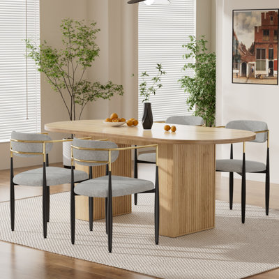 Ensemble de table de salle à manger 62,9 pouces ovale avec fauteuils rembourrés Boucle, table de cuisine moderne en panneau de fibres à densité moyenne et fauteuil confortable pour salle à manger, cuisine, petit espace, coin repas familial, ensemble de salle à manger ovale 4/6 personnes