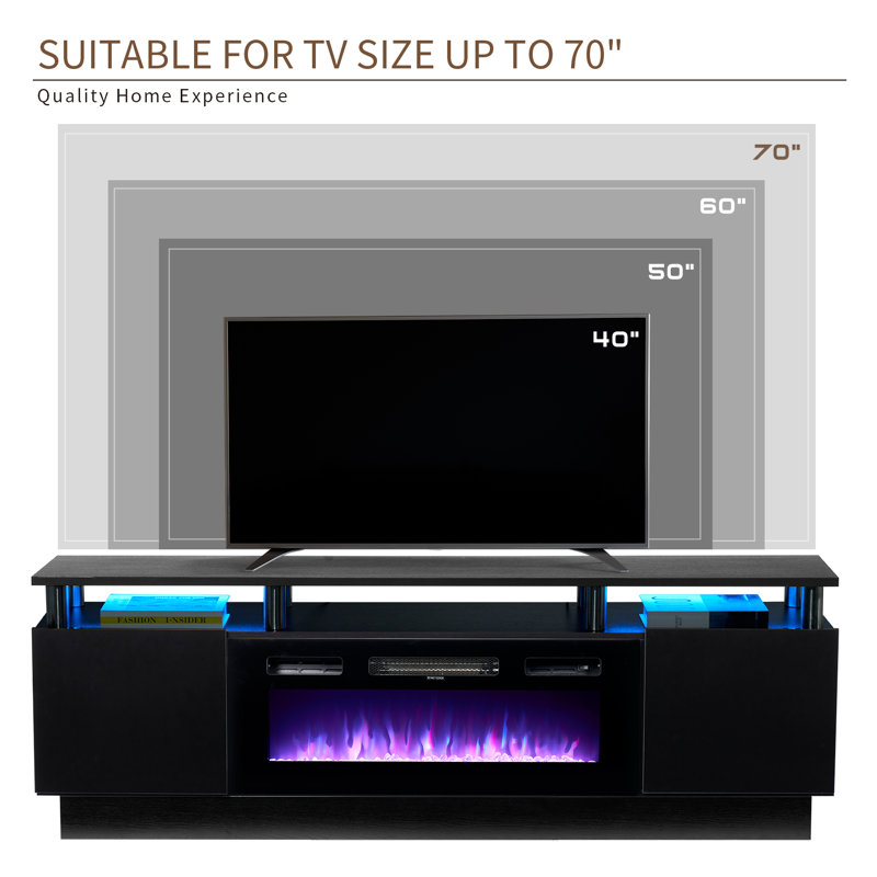 Console média avec foyer électrique 70 po Jayan, Noir