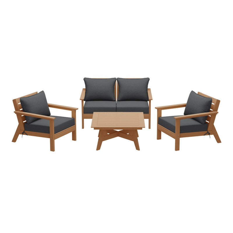 5-Piece Deep Seating Set, Gray, Teak