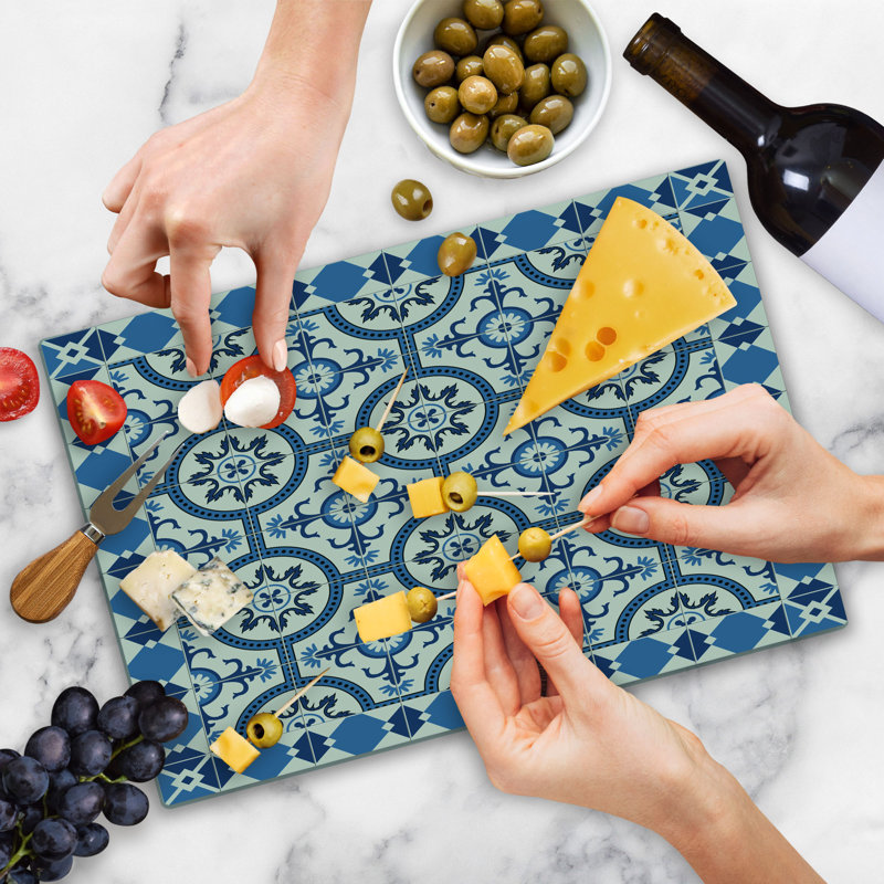 Ambesonne Retro Cutting Board Large Size Moroccan Mosaic Grey Blue