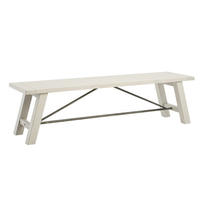 Solid Wood Dining Bench With Metal Supports, White Wash Ornament, 3, 400 Lbs Max Capacity And Combined Bench, Decoration, Seats 3, Weight Limit