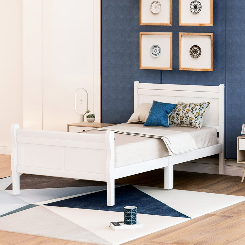 Lit plateforme simple blanc en bois massif avec tête de lit et tête de fabrication