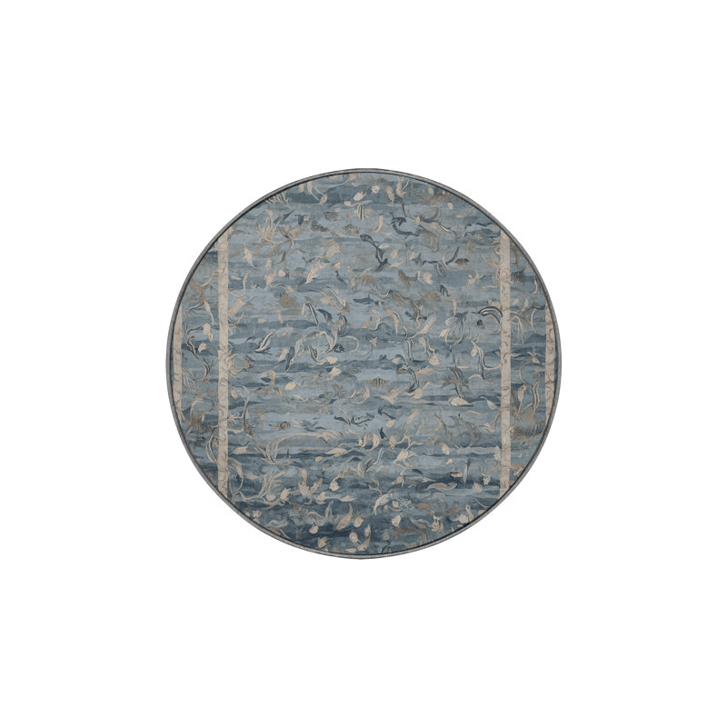 Machine Washable Gray Area Rug, Round 5'