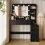 Meuble-lavabo noir moderne de 39 po avec miroir à DEL réglable 3 couleurs et station de charge multi-ports, 5 tiroirs et tablettes de rangement ouvertes-131076655