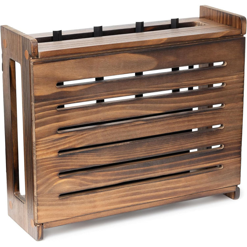 WiFi Router Storage Cabinet Dark Oak Pine Wood, Wall Mount Desktop Router Cover Shelf for Up To 11 Inch Routers