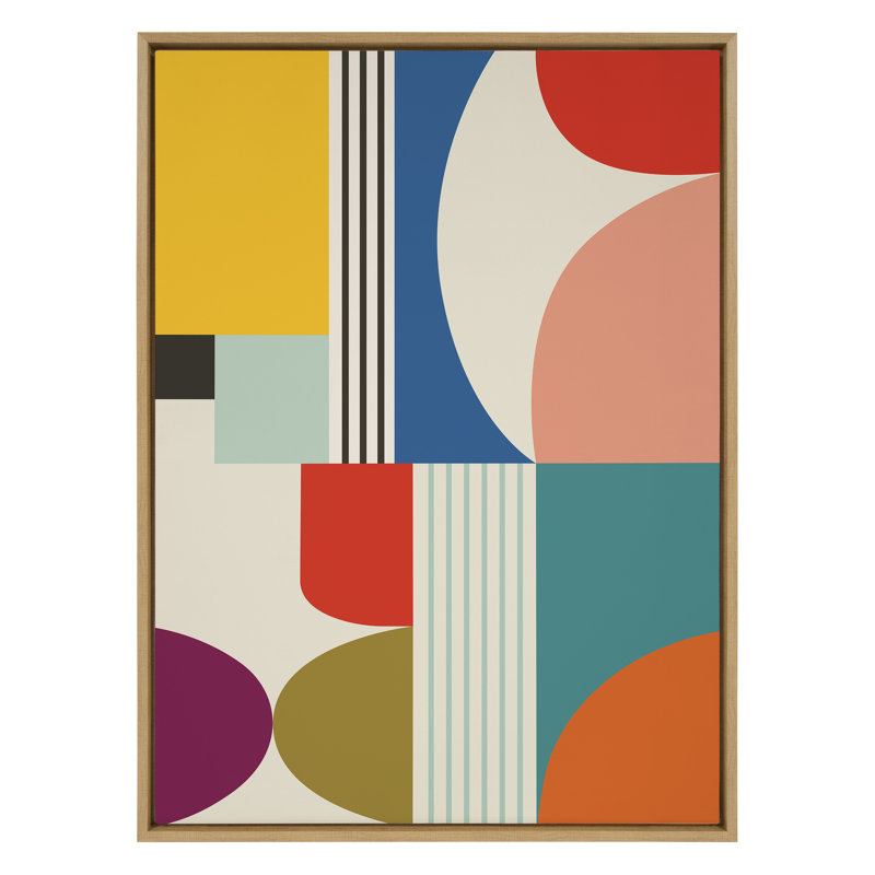 «Mid Century Modern Pattern» par Rachel Lee, 3 oiseaux, reproduction d'art sur toile encadrée, H 41,5 po x l 31,5 po, Naturel