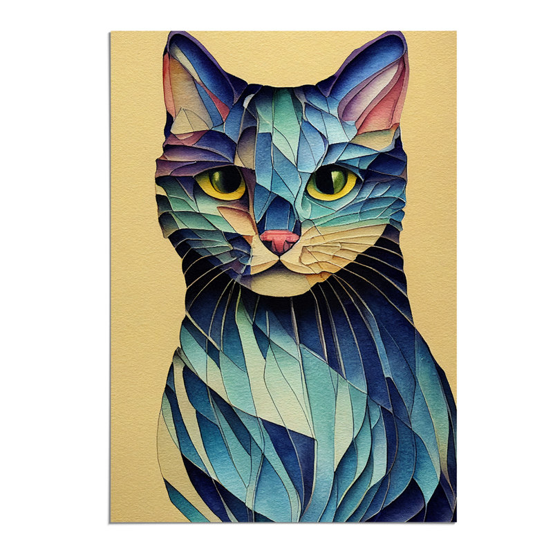 Colourful Cat No.3 Abstract - Wall Art, 29.7cm H x 21cm W, Paper, No Matte