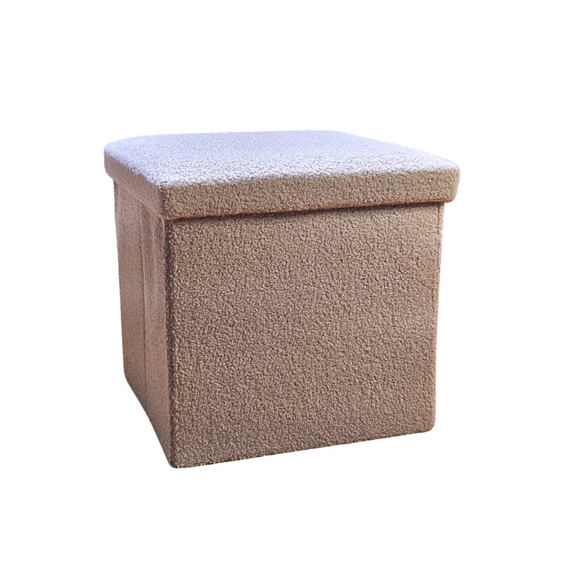 15" Taupe Boucle Cube Storage Ottoman