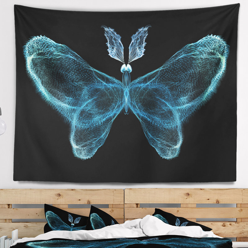Corwin abstrait papillon fractal turquoise en tapisserie foncé, H 78 po x l 92 po