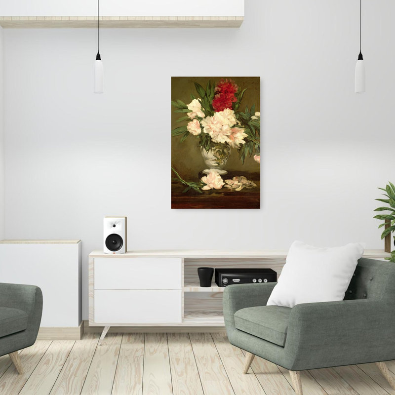 Vase Of Peonies On A Small Pedestal, 1864 Impressionist Abstract Contemporary Peony Flower Wall Art Print