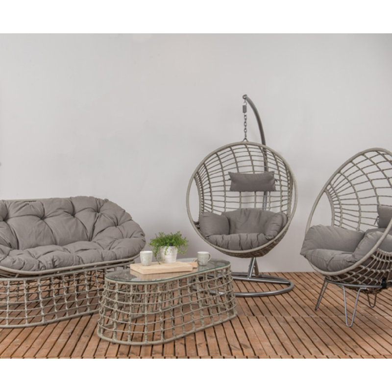 Chaise d'extérieur suspendue en osier London, Gris