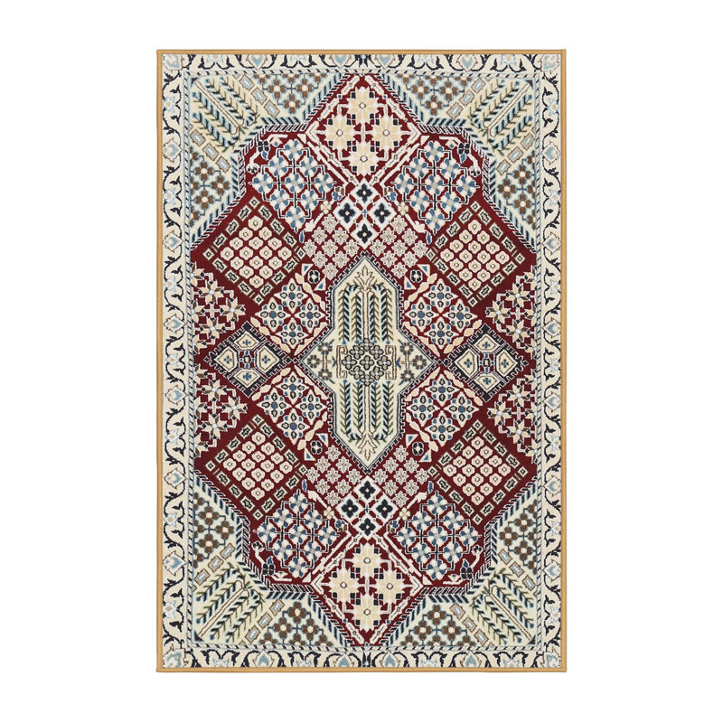 Tapis traditionnel rouge / gris, Rectangle 5 pi x 7 pi