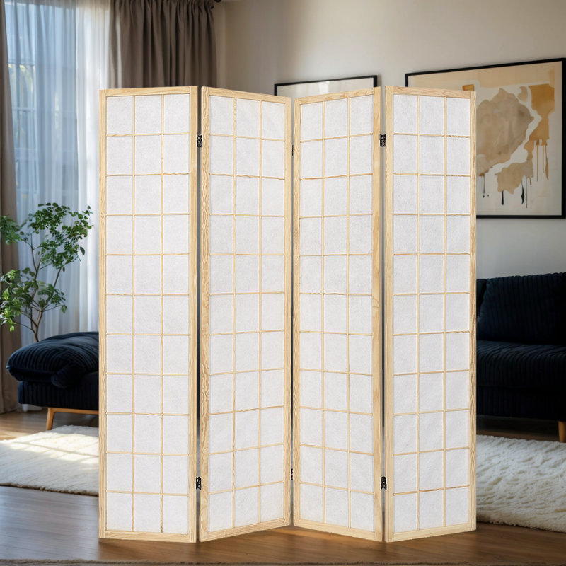 Paravent à 4 panneaux en bois pliable, Blanc