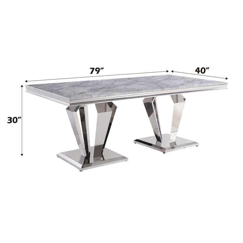 Eardie Rectangular Dining Table in Light Grey and Mirrored Silver