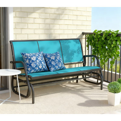 Outdoor Patio Glider Bench,Porch Glider Swing with 3 Seats,Breathable Mesh Fabric, Metal Frame