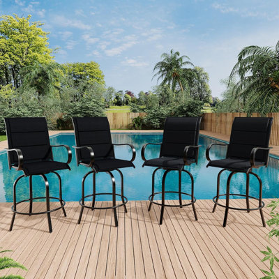 Set of 2 Outdoor Swivel Bar Chairs, 360° Rotating High Back Patio Bar Stools, Textilene Mesh, Counter Height for Deck, Lawn, Garden, Backyard