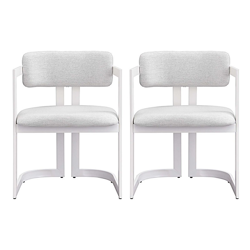 Emanuel Upholstered Dining Chairs With Curved Back & Iron Frame, White, White