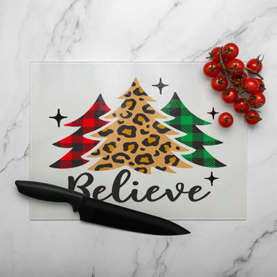 Christmas Trees With Leopard Print Dining Glass Chopping Board