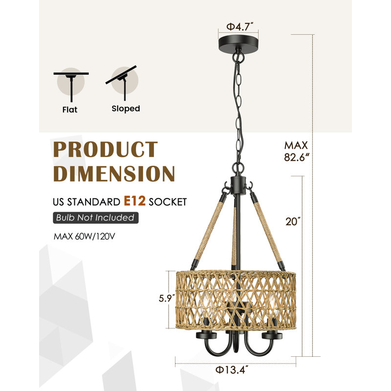 Luminaire suspendu tambour à 3 lumières Abbegail