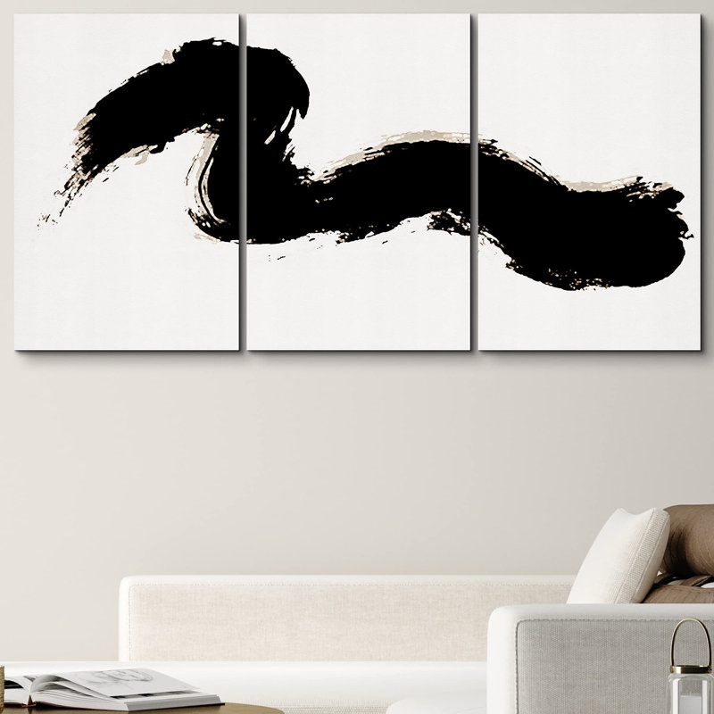 Noir et blanc tourbillonnant, coup de peinture, formes abstraites, illustrations, art moderne ultra, H 24 po x l 48 po