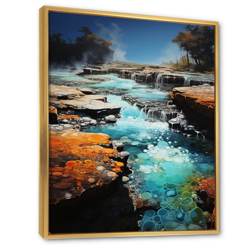 Geyser Sutherby éclatant d'azur Patchwork II, H 20 po x l 12 po x P 1 po, Cadre flottant doré