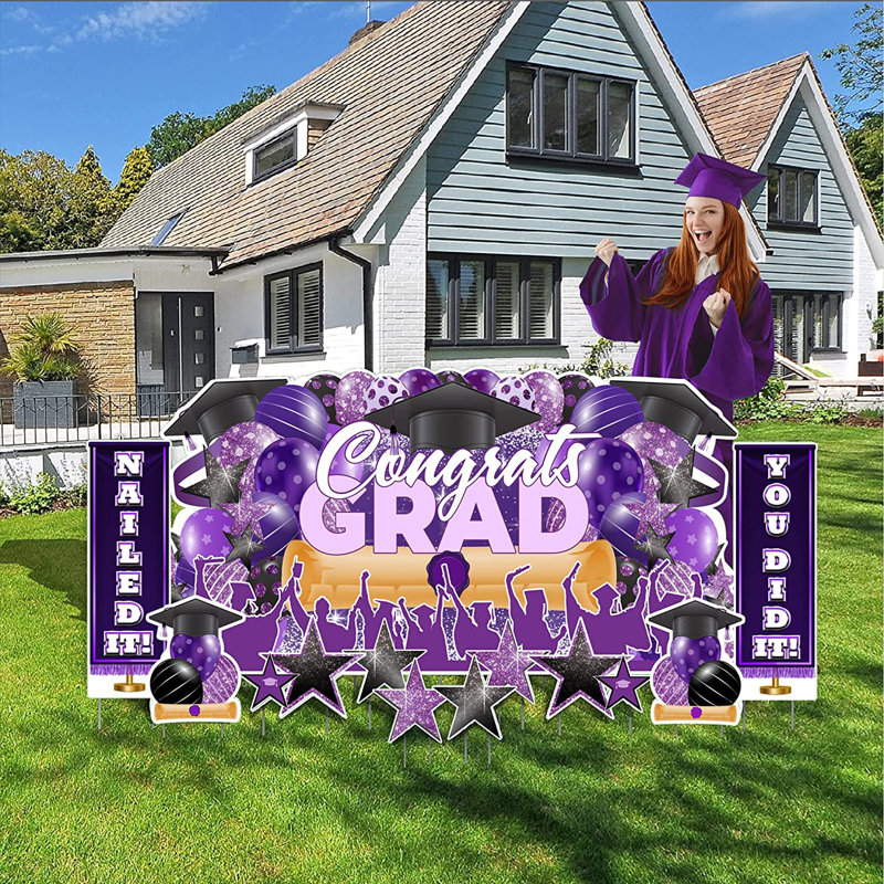 Ensemble de panneaux Jumbo Graduation Yard, 6 pi x 3 pi, comprenant des piquets, Mauve