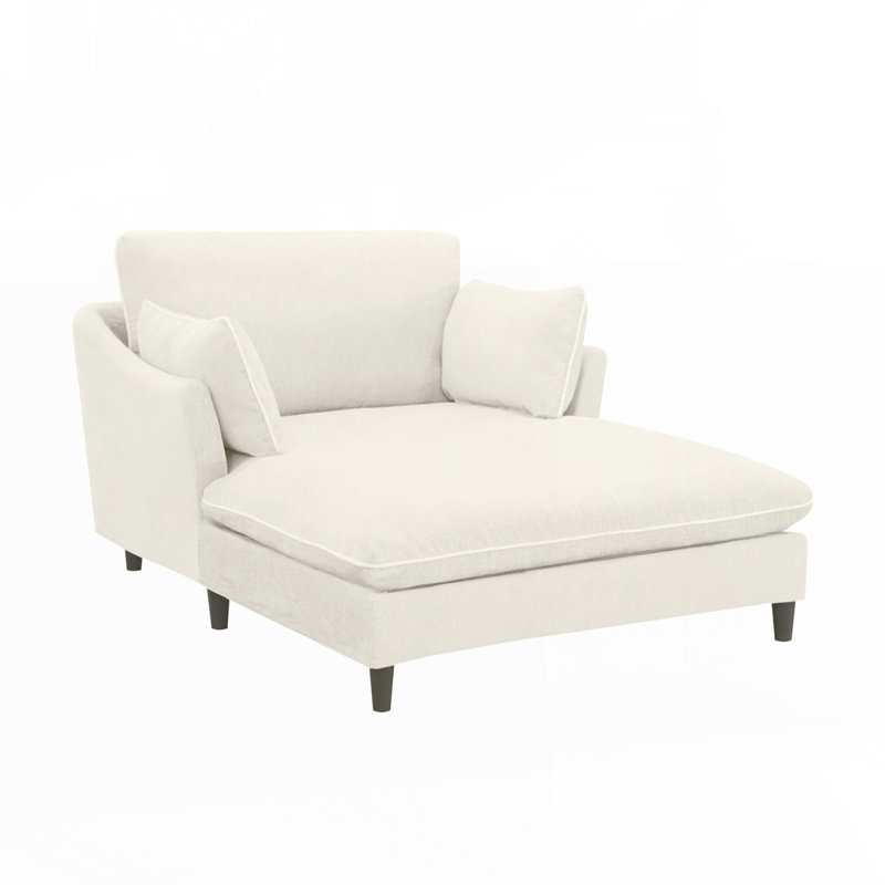 Modern Chaise Lounge Sofa Bed with Chenille Fabric, Curved Armrests, Contrast Piping, Beige