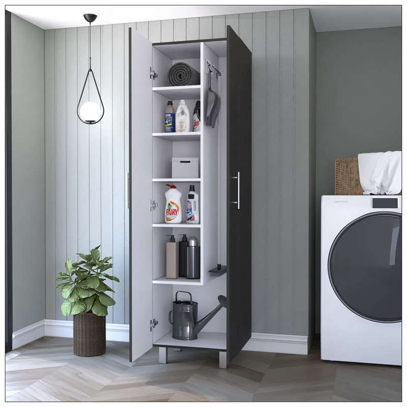Armoire garde-robe à balconnet, cinq tablettes, Noir