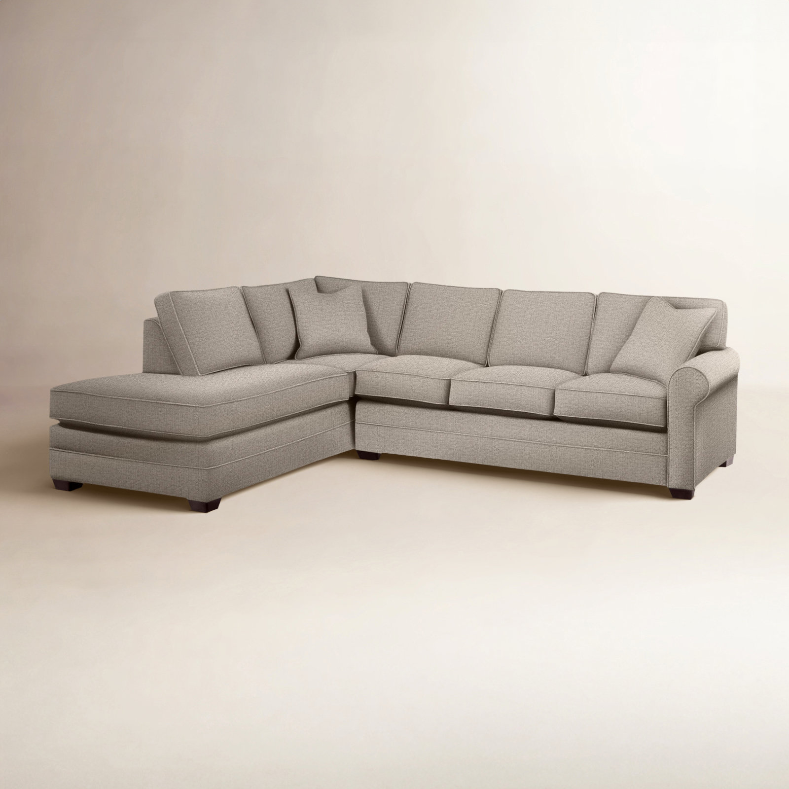 Bedford Upholstered Sectional, Beige Performance Fabric; 0851-73, Java Finish, Left Hand Facing