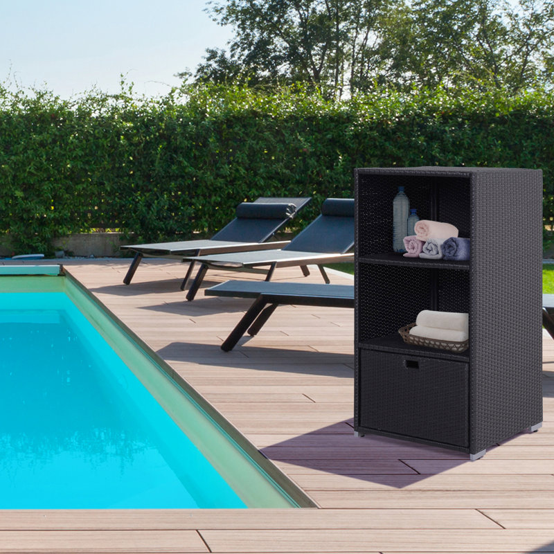 Rangement de tiroir pour panier de spa - plastique imperméable, 2 tablettes, pour accessoires de spa, support brun foncé pour utilisation intérieure et extérieure, finition