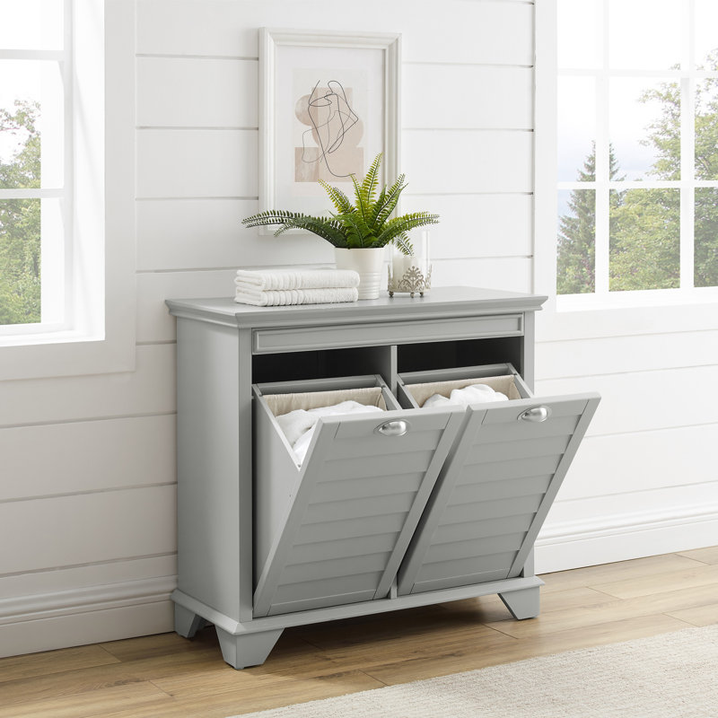 Jaiheem Wood Cabinet Laundry Hamper, Gray