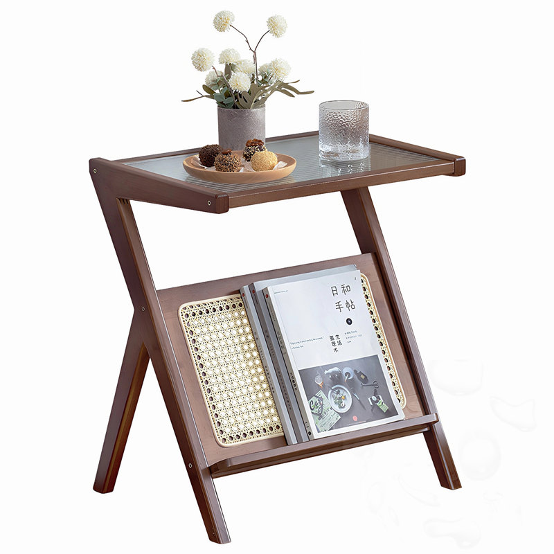 Rattan Design Glass Side Table