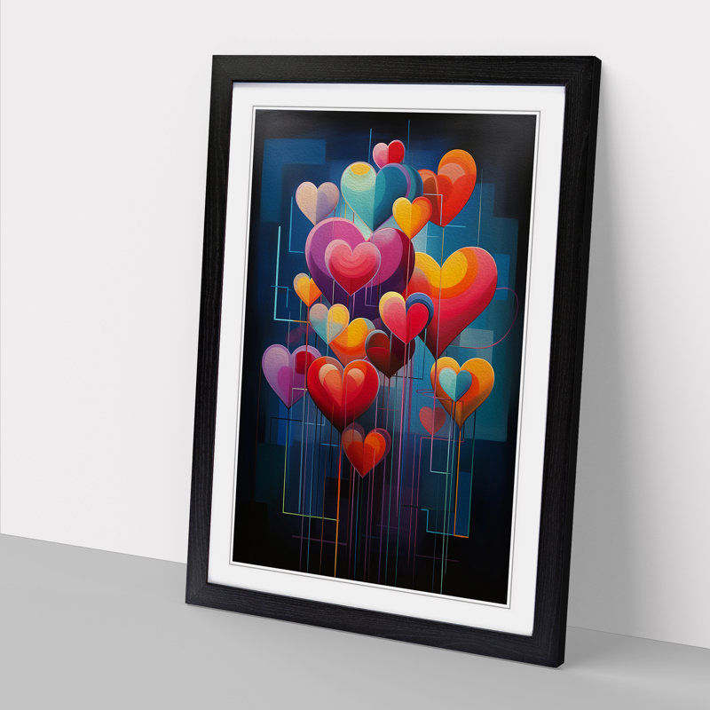 Love Heart Modern - Single Picture Frame Print on Wood, Black, 64" H x 46" W x 2" D