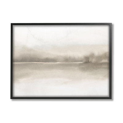 «Hazy Lakeside Landscape Reflection Modern Abstract Design», art numérique de la giclée noire encadrée par Ann Bailey
