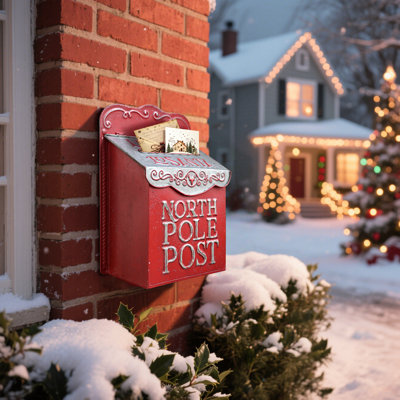  Santa Mailboxes for Christmas Decoration- Vintage Letters to Santa Mailbox Christmas Mailboxes for Fireplace Mantel, Front Door,Porch Ornament, Holiday Village Display
