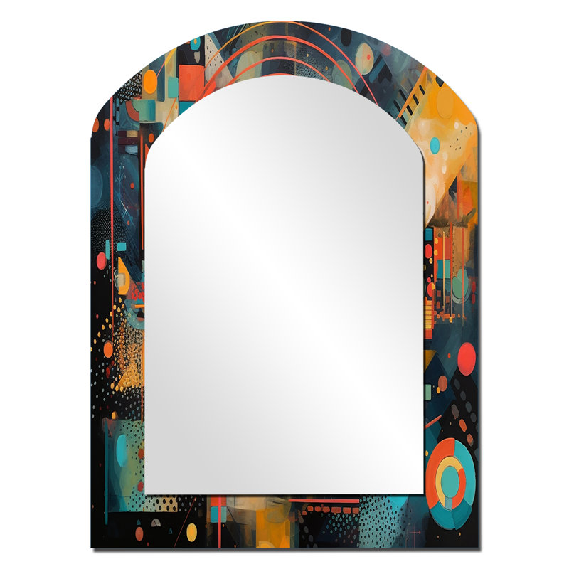 Orange et bleu géométrique vibrations II - miroir mural asymétrique géométrique unique, miroir arche moderne, impression d'art en métal