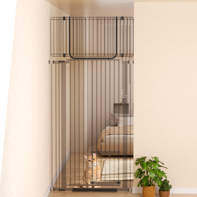 Barrière pour chat 72 po très haute 72 po, poids de 29,5 po à 37,4 po, barrière pour animaux avec porte pour chat réglable, montée sous pression