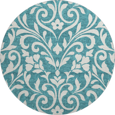 Premium Machine Washable Prisco Teal Rug