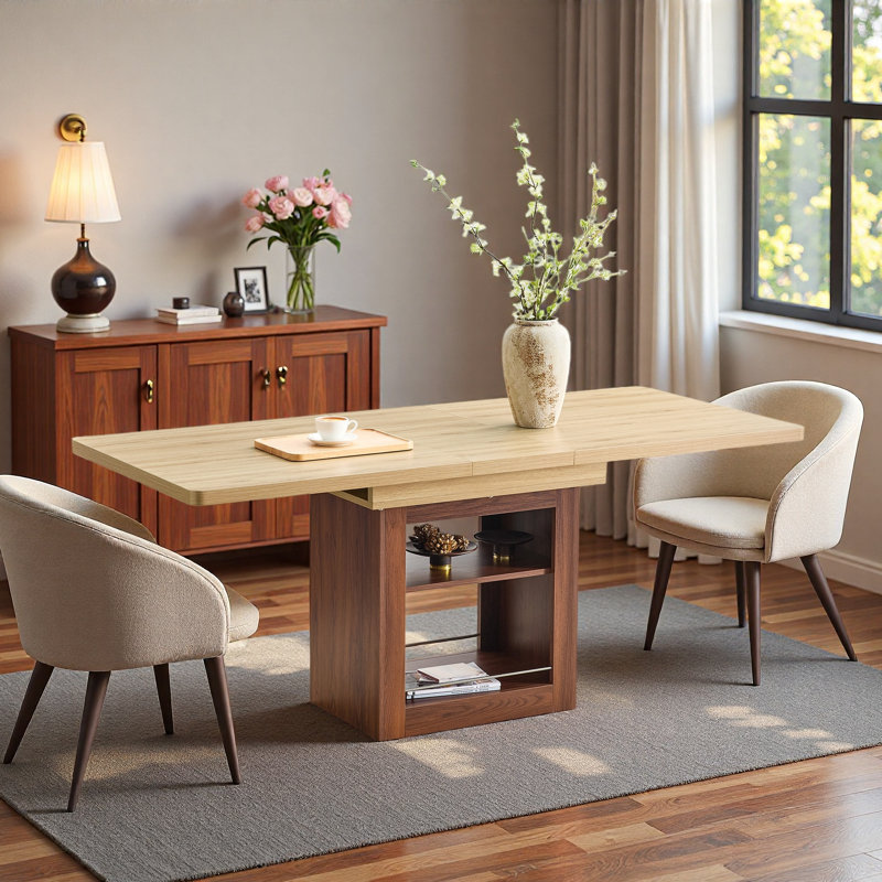 Table de salle à manger extensible 59 "à 71", table de salle à manger rectangulaire avec deux tablettes ouvertes, pouvant accueillir 4 à 8 personnes