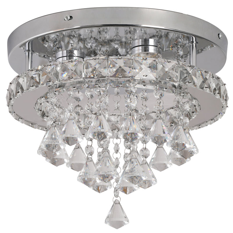 Modern K9 Crystal Chandelier LED Ceiling Light Fixtures Stainless Steel Flush Mount Ceiling Chandelier Light For Bedroom,Living Room,Foyer,Hallway,Closet,White Light