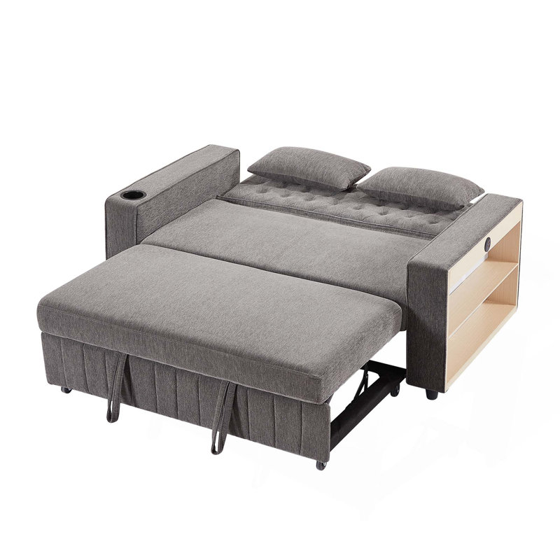 61.4" Pull-out Sofa Bed Convertible Couch Loveseat Sofa Modern Sleeper Sofa with Adjustable Backrest for Living Room, Gray