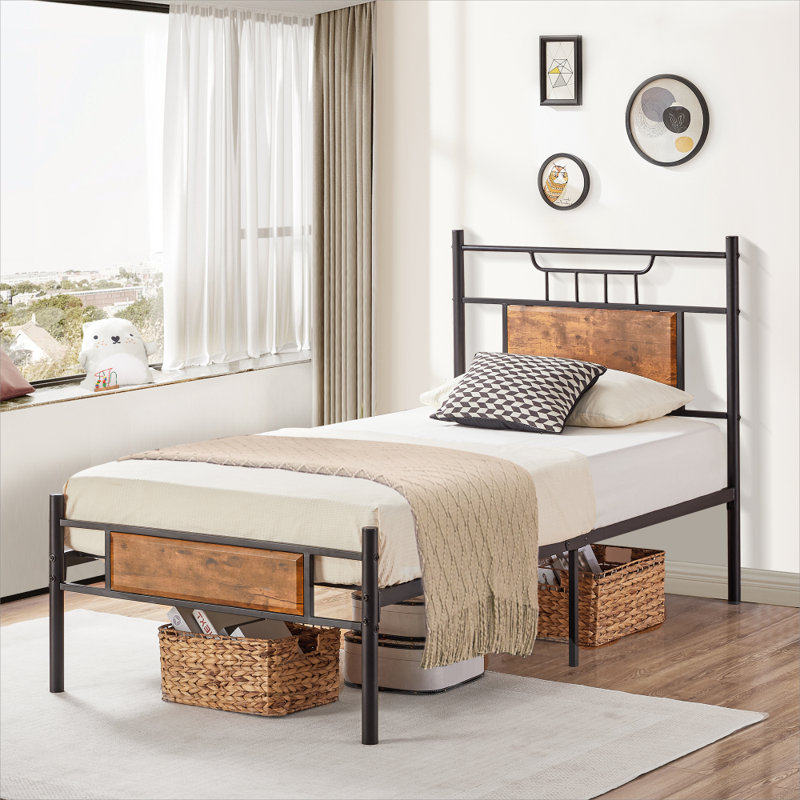 Twin Bed Frame, Rustic Brown, European Single (90 x 200 cm)