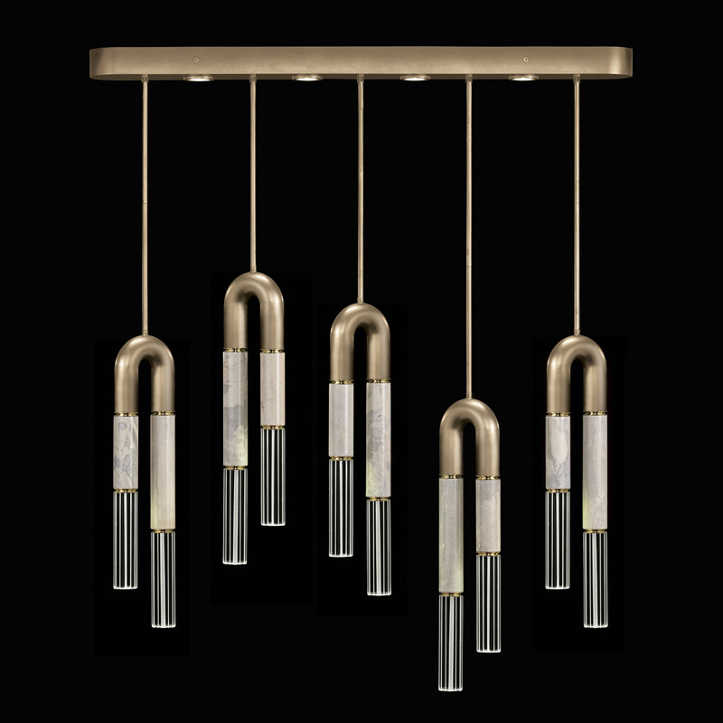Luminaire suspendu linéaire 51,5 po Antonia, Feuille d'or / laiton / fumée